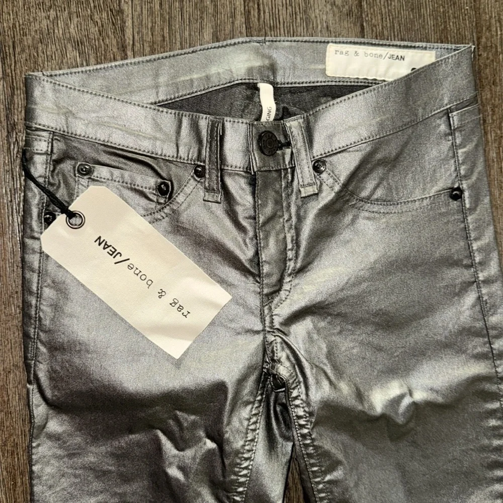 Rag & Bone Leggings Skinny Jeans Pewter Metallic
